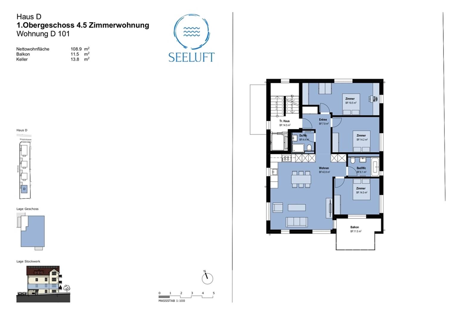 Grundriss einer 4,5-Zimmer-Wohnung