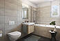 Modernes Badezimmer mit Badewanne und Doppelwaschbecken