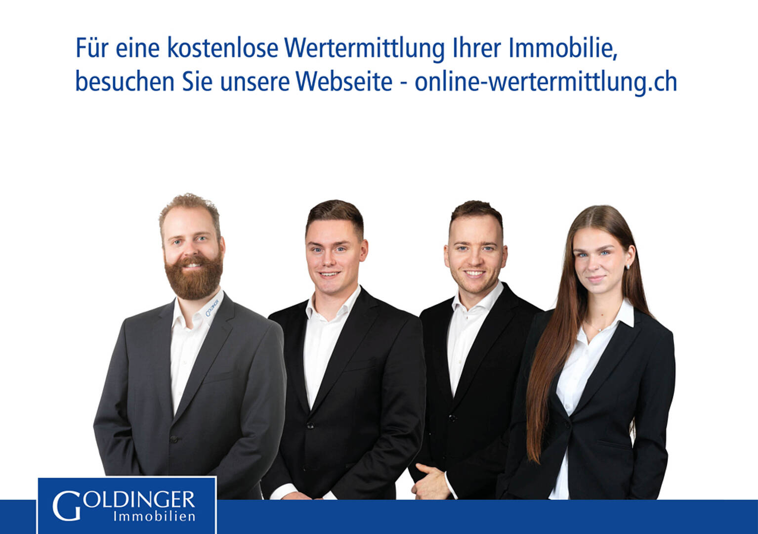 Immobilien-Werbebild mit Team und Text