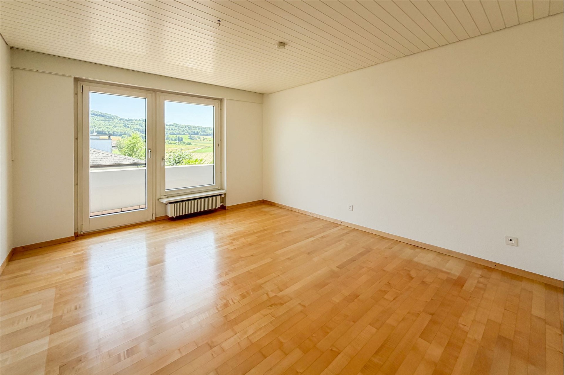 Heller leerer Wohnraum mit Balkonblick