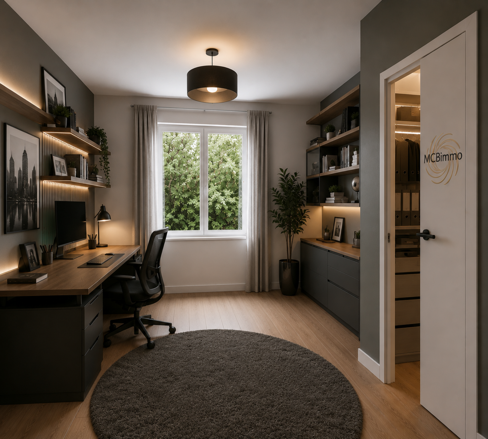 Modernes Home-Office mit integrierten Einbauten