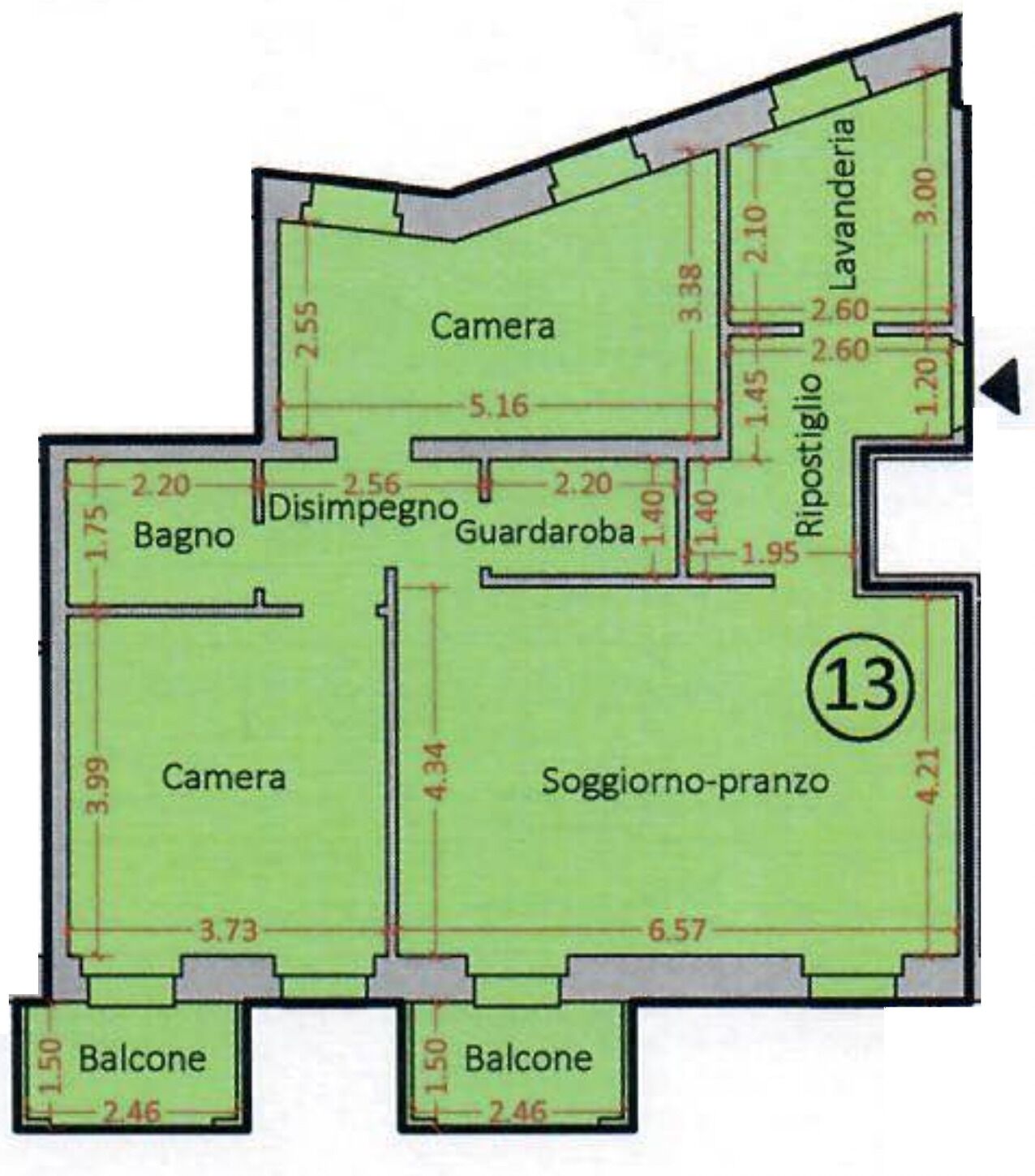 Grundriss einer Wohnung mit Balkon
