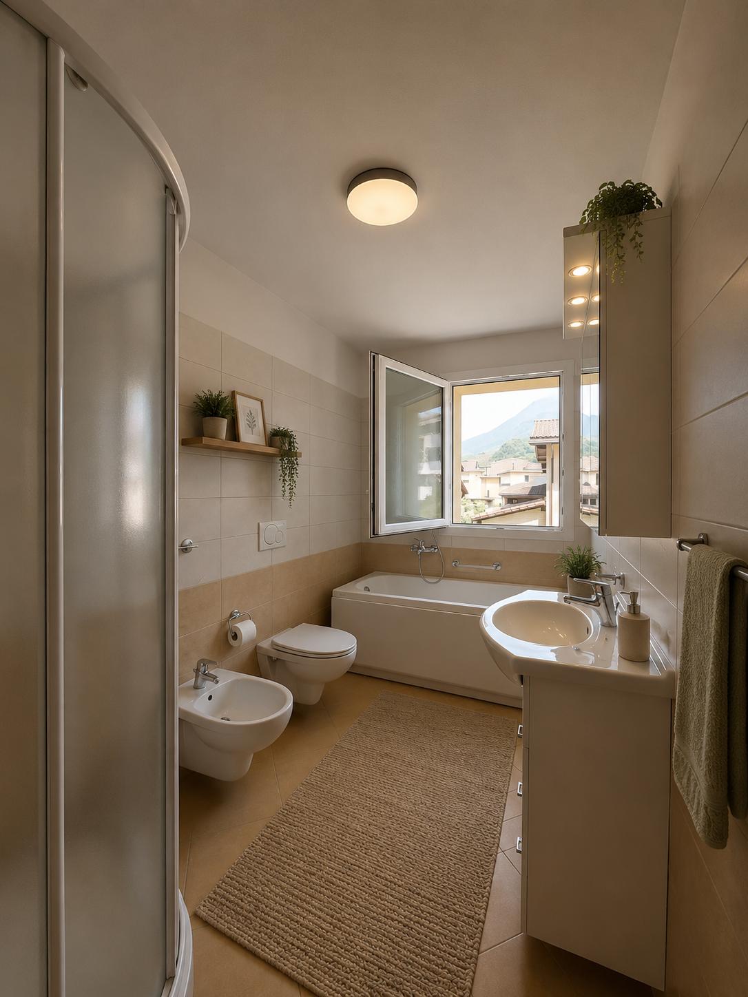 Modernes Badezimmer mit Badewanne und Tageslicht
