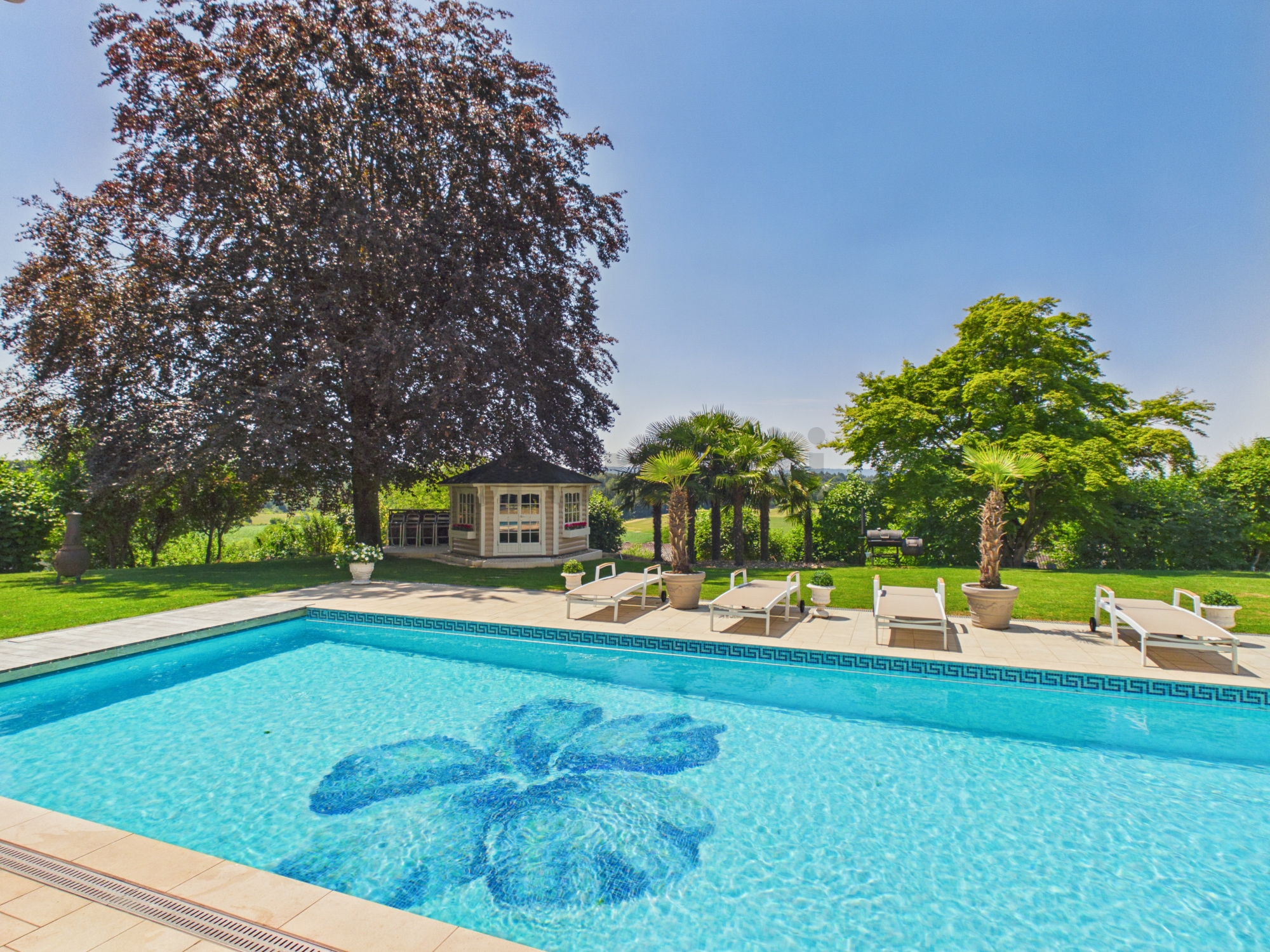 Luxuriöser Außenbereich mit Pool und Garten