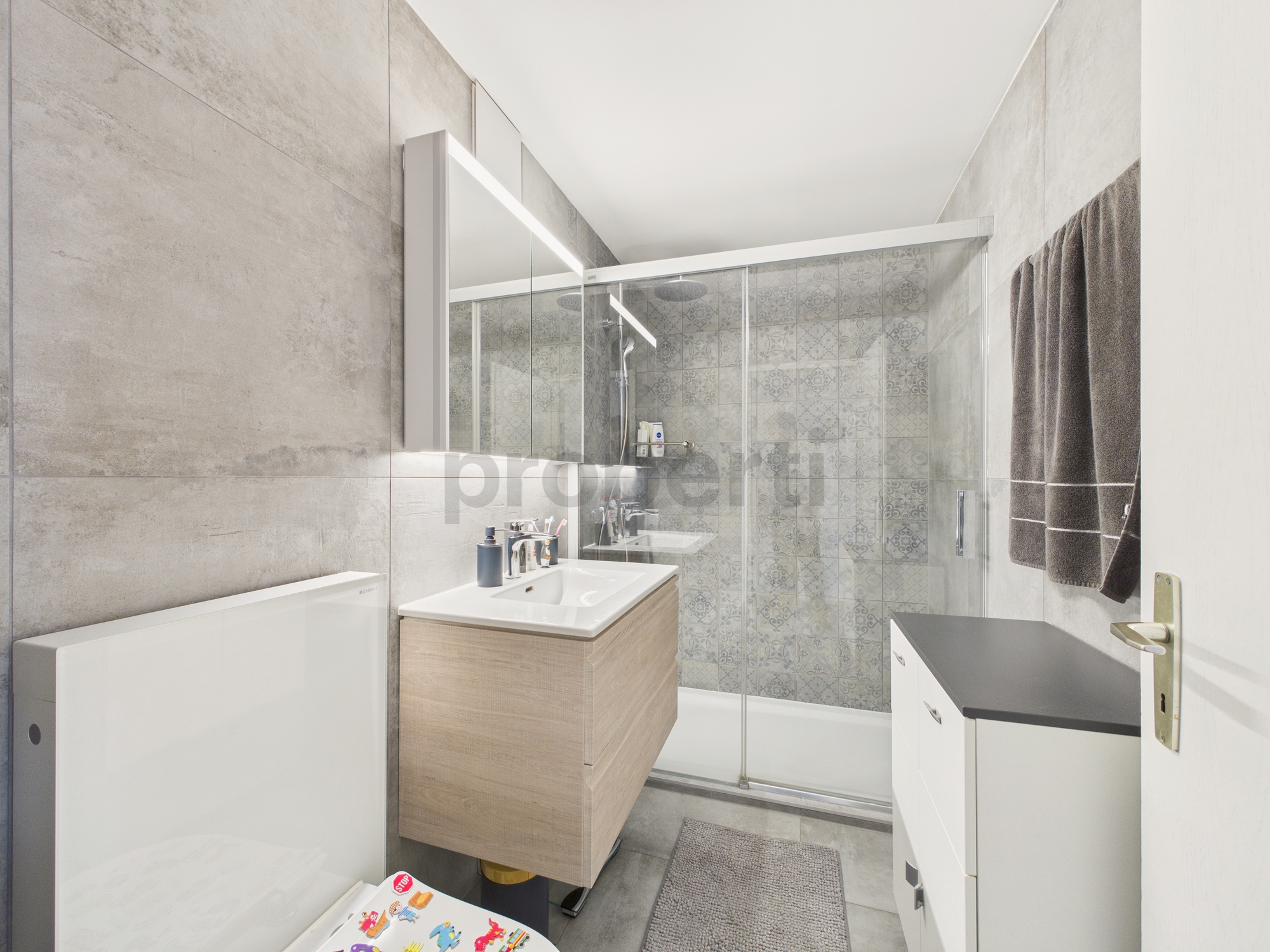 Modernes Badezimmer mit Dusche und Waschtisch