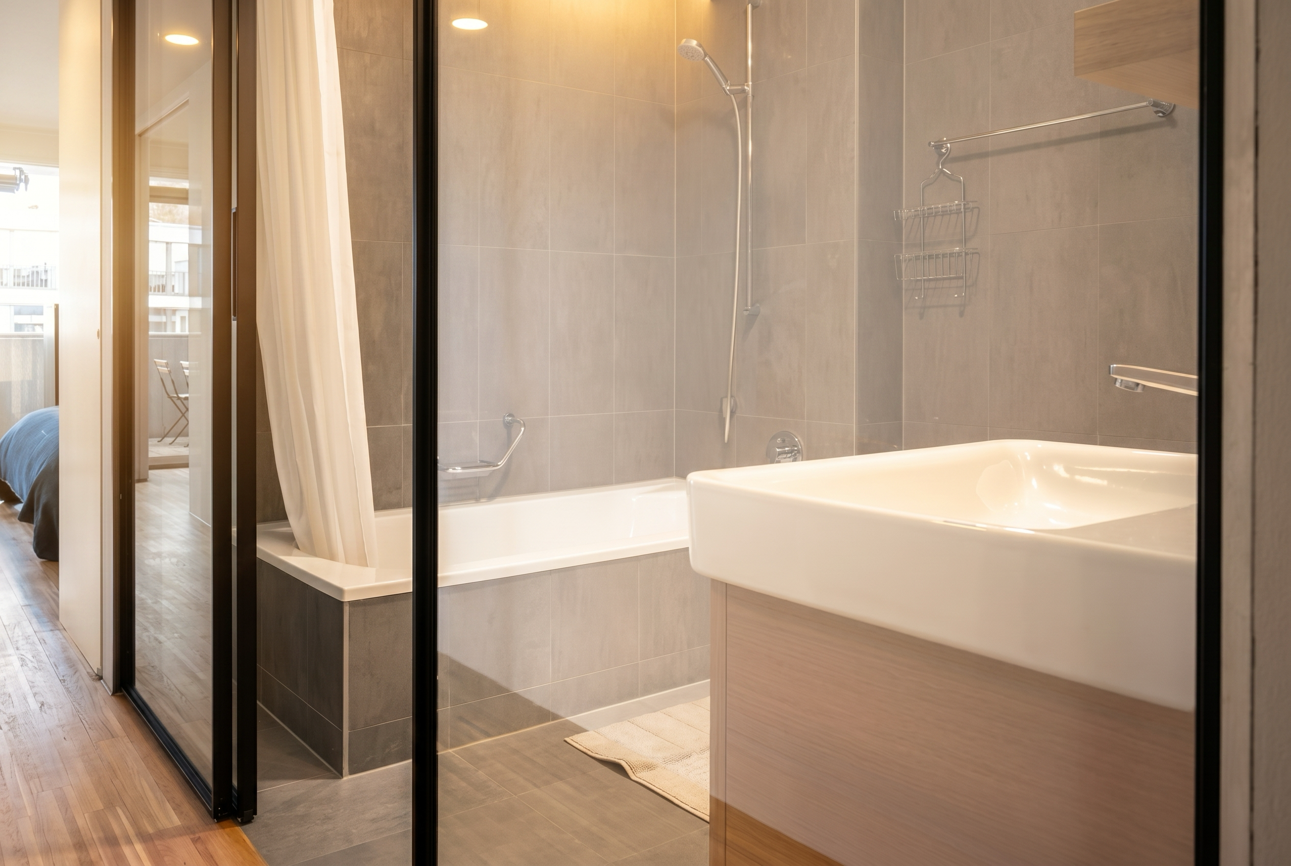 Modernes Badezimmer mit Badewanne und Dusche