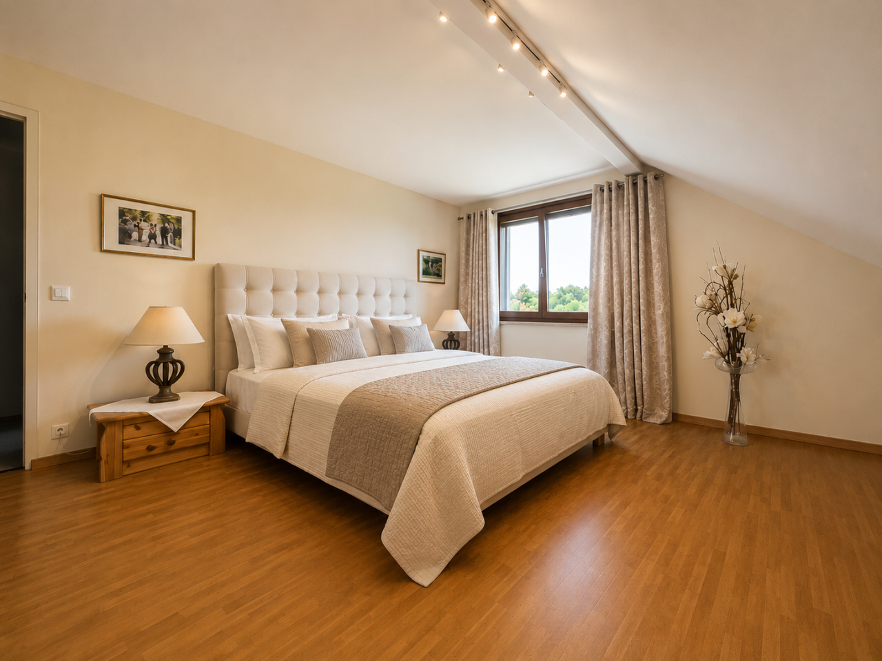Helles Schlafzimmer mit Dachschräge