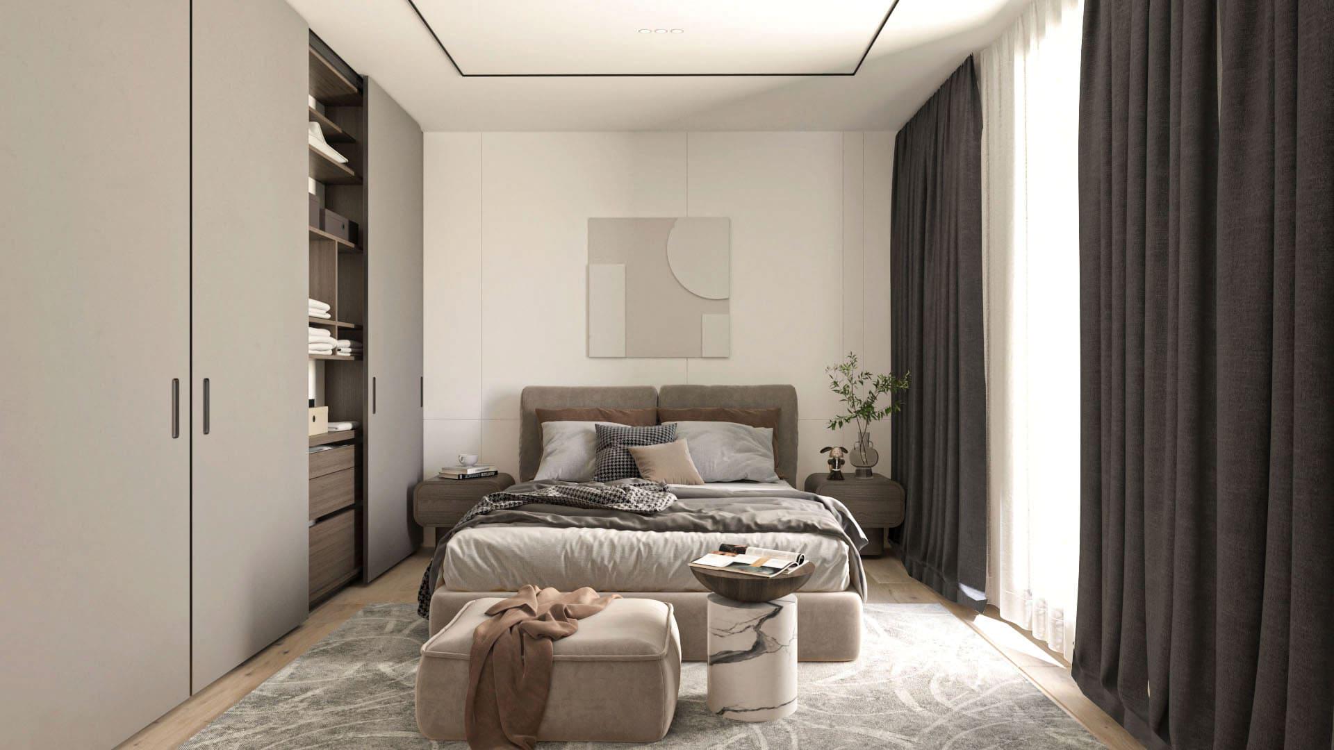 Modernes Schlafzimmer mit Einbauten
