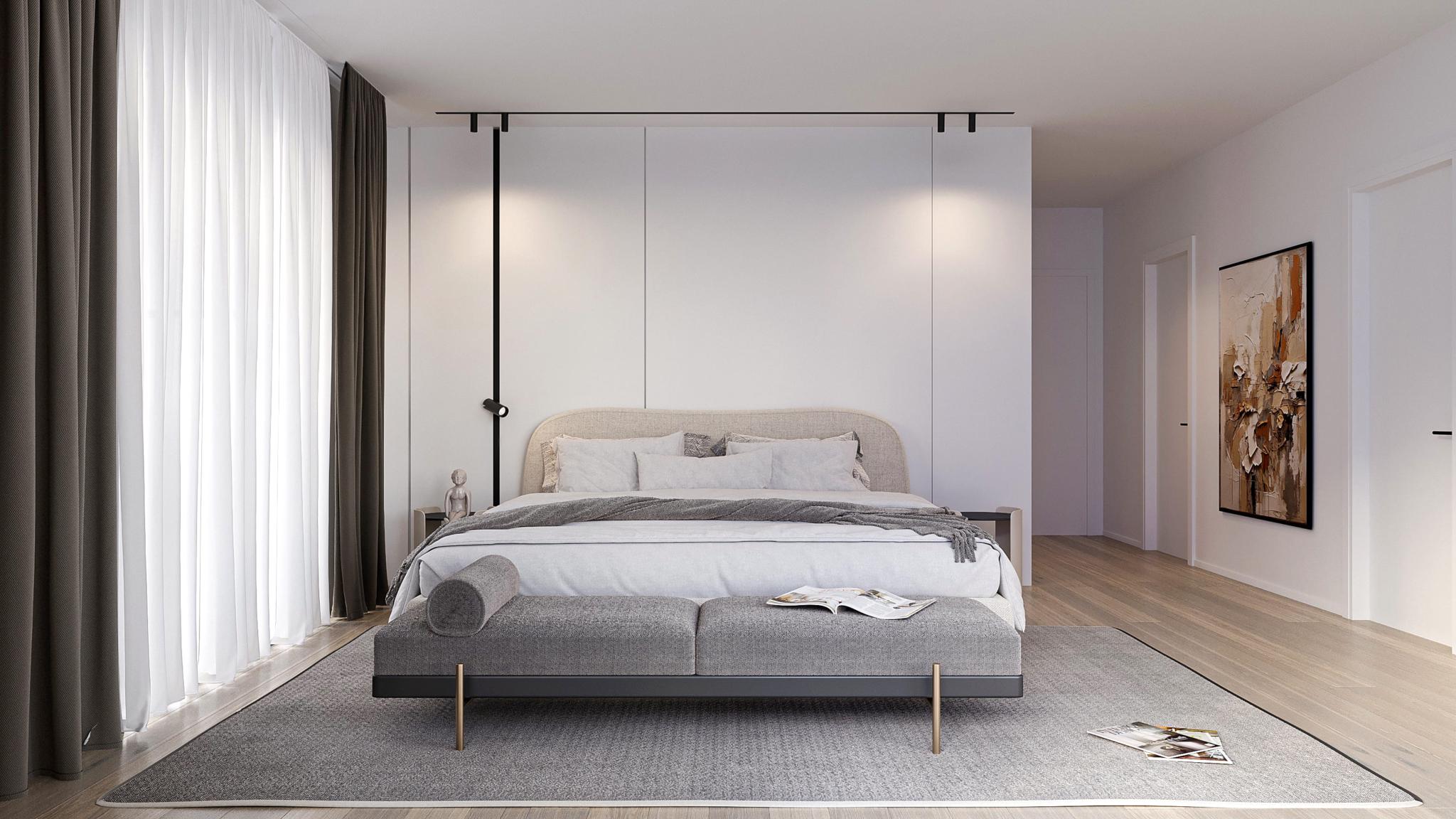 Modernes Schlafzimmer in neutralen Tönen