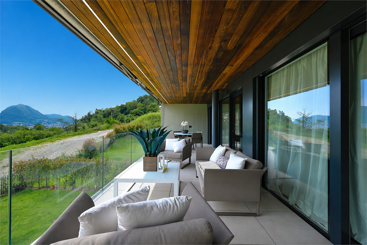 Moderne Terrasse mit Bergblick