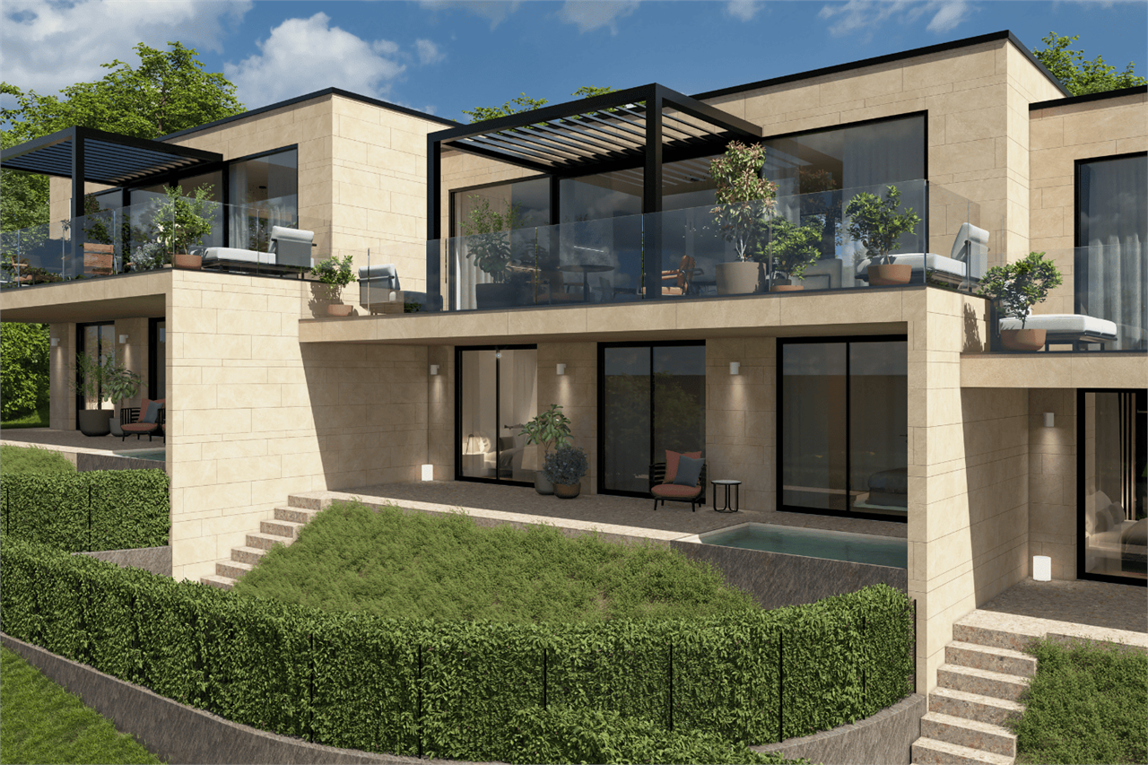 Moderne Luxusvilla mit Terrassen und Dachpergolen