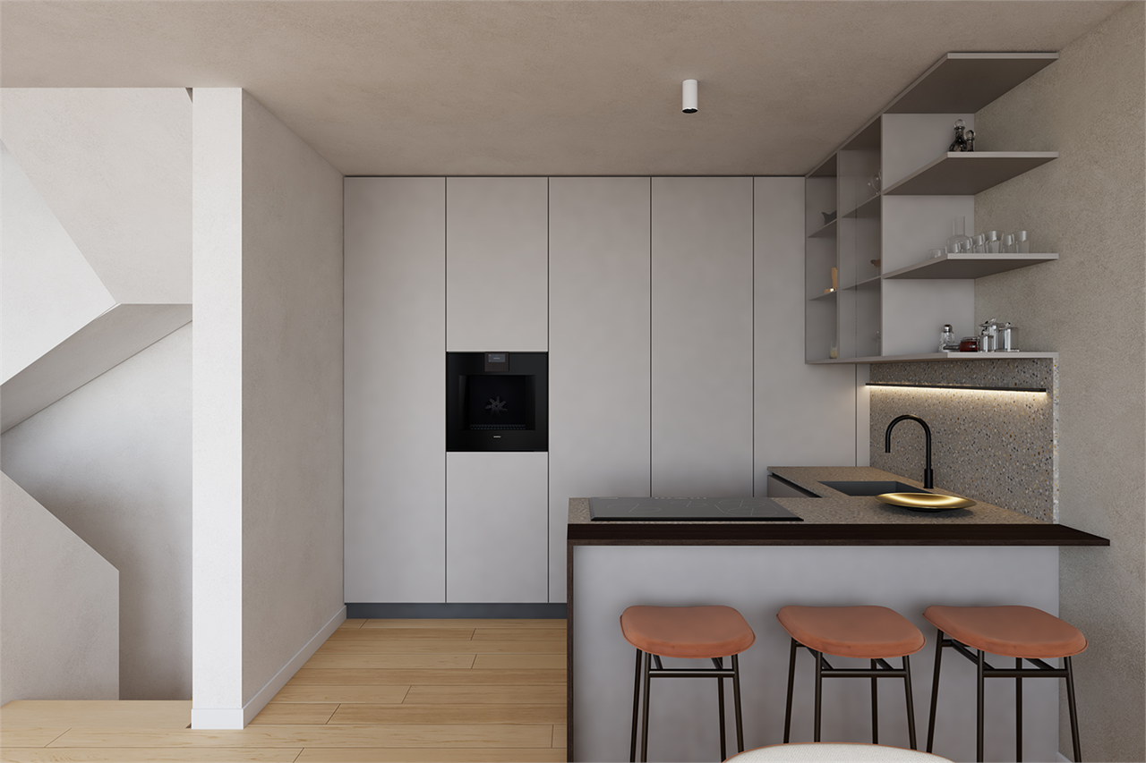 Moderne Einbauküche mit Theke