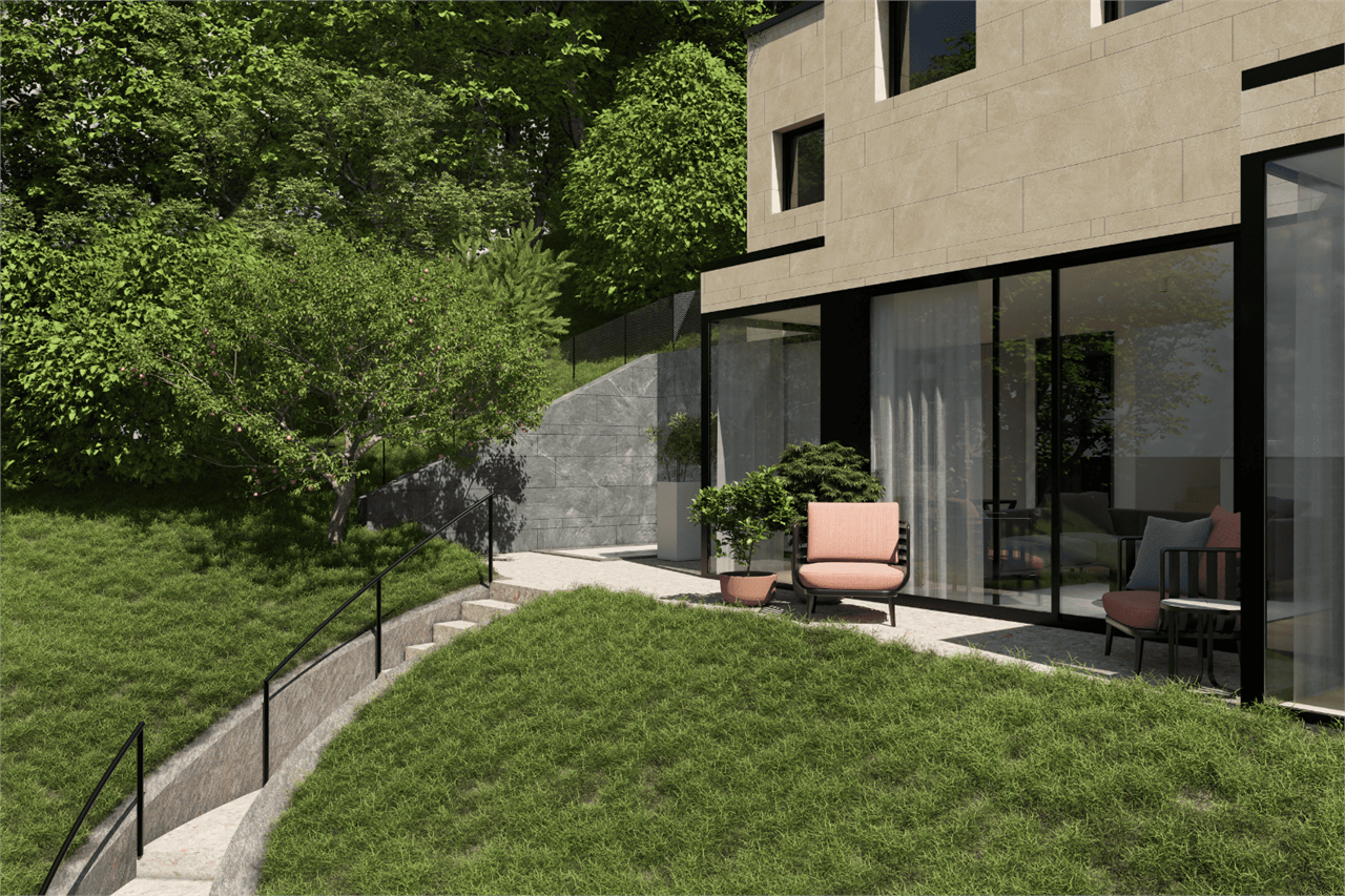 Moderner Hausgarten mit Terrassenbereich