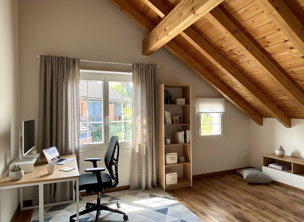 Helles Dachzimmer als Homeoffice