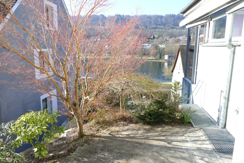 Seeblick mit Terrasse und Gartenhang