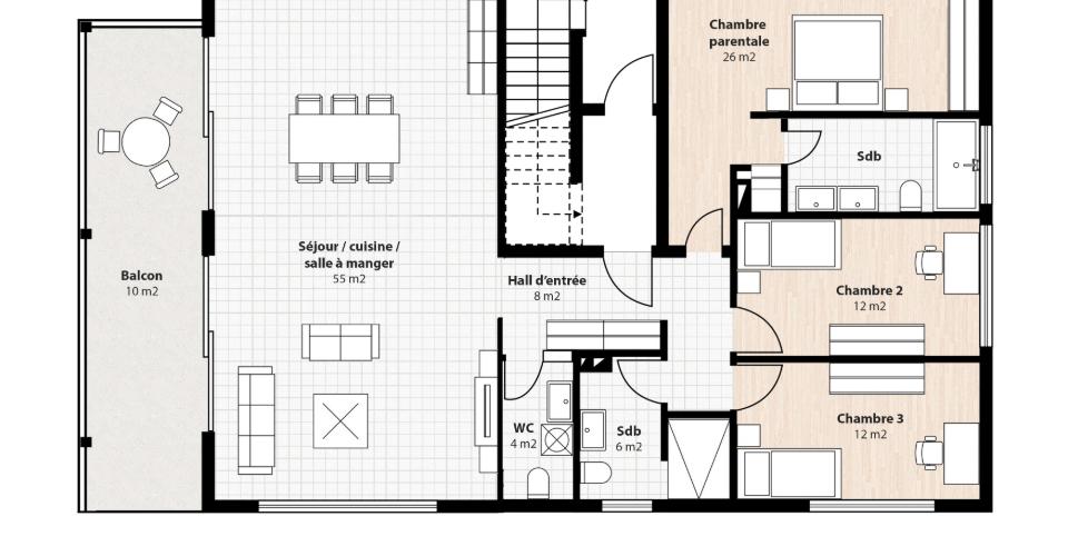 Grundriss einer Wohnung mit Balkon