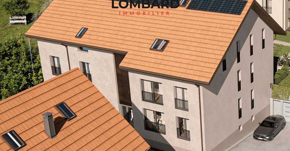 Luftaufnahme eines Wohngebäudes mit Satteldach