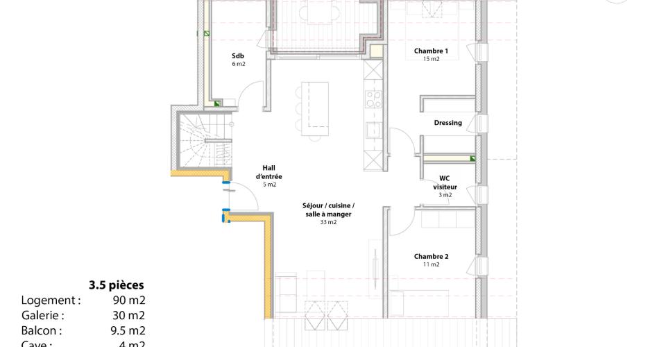 Grundriss einer 3,5-Zimmer-Wohnung
