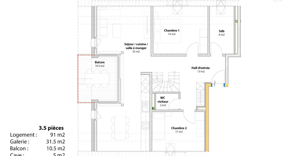 Grundriss einer Wohnung mit Balkon