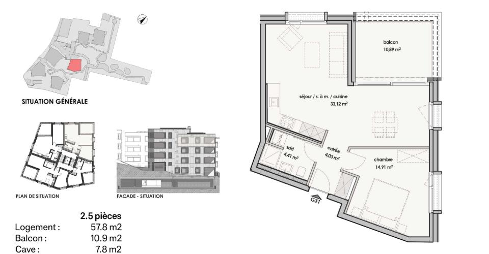 Wohnungsgrundriss mit Situationsplan