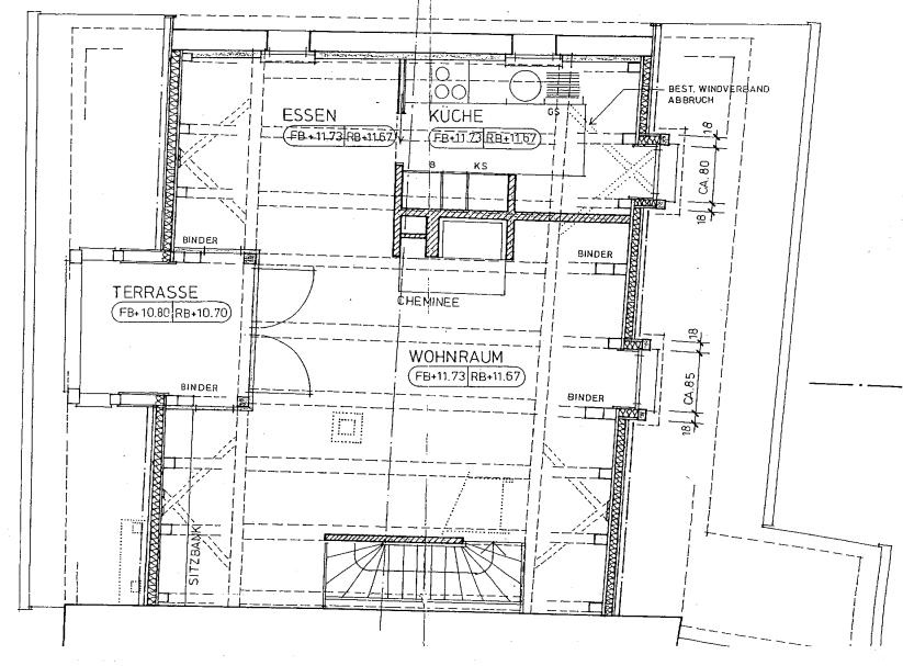 Grundriss mit Terrasse, Wohnen, Essen und Küche