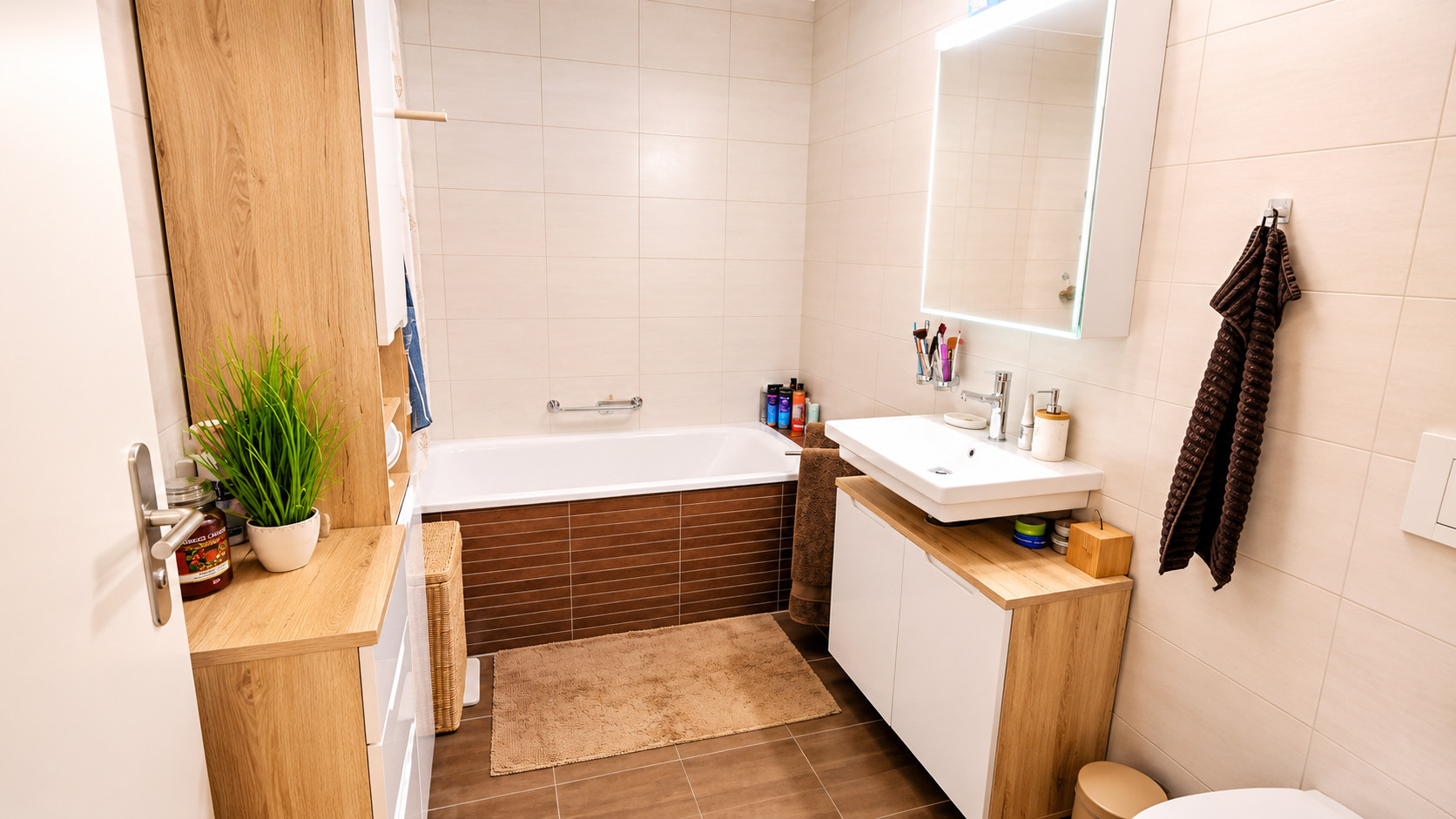 Modernes Badezimmer mit Badewanne und Waschtisch