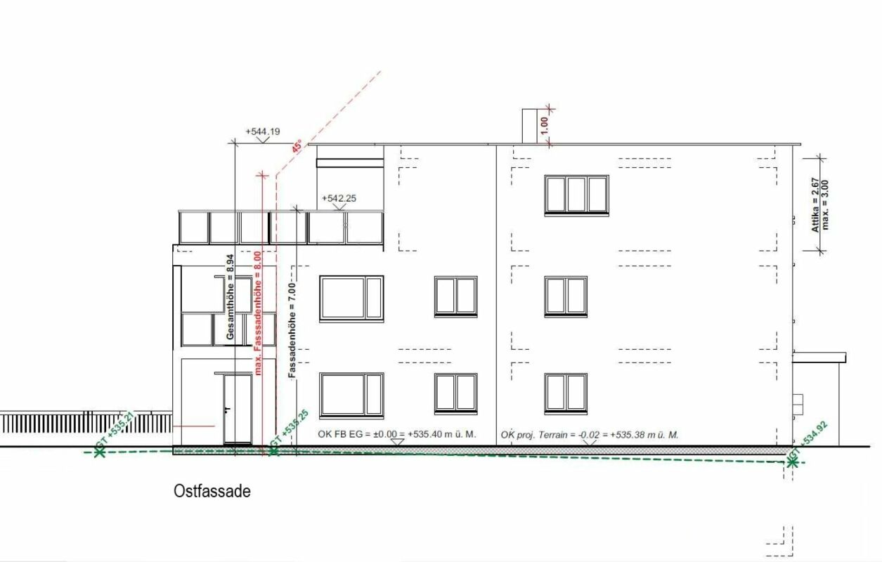Ostfassade eines Gebäudes