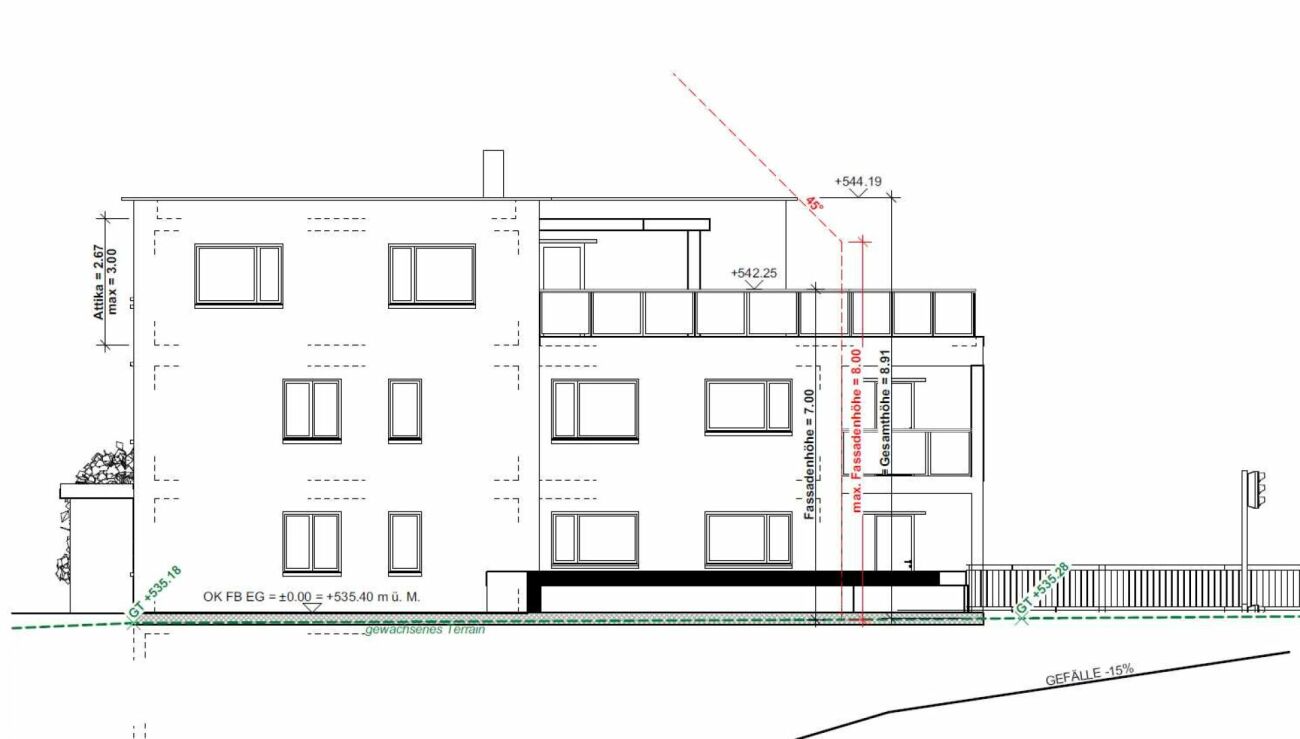 Architekturansicht eines mehrgeschossigen Wohngebäudes