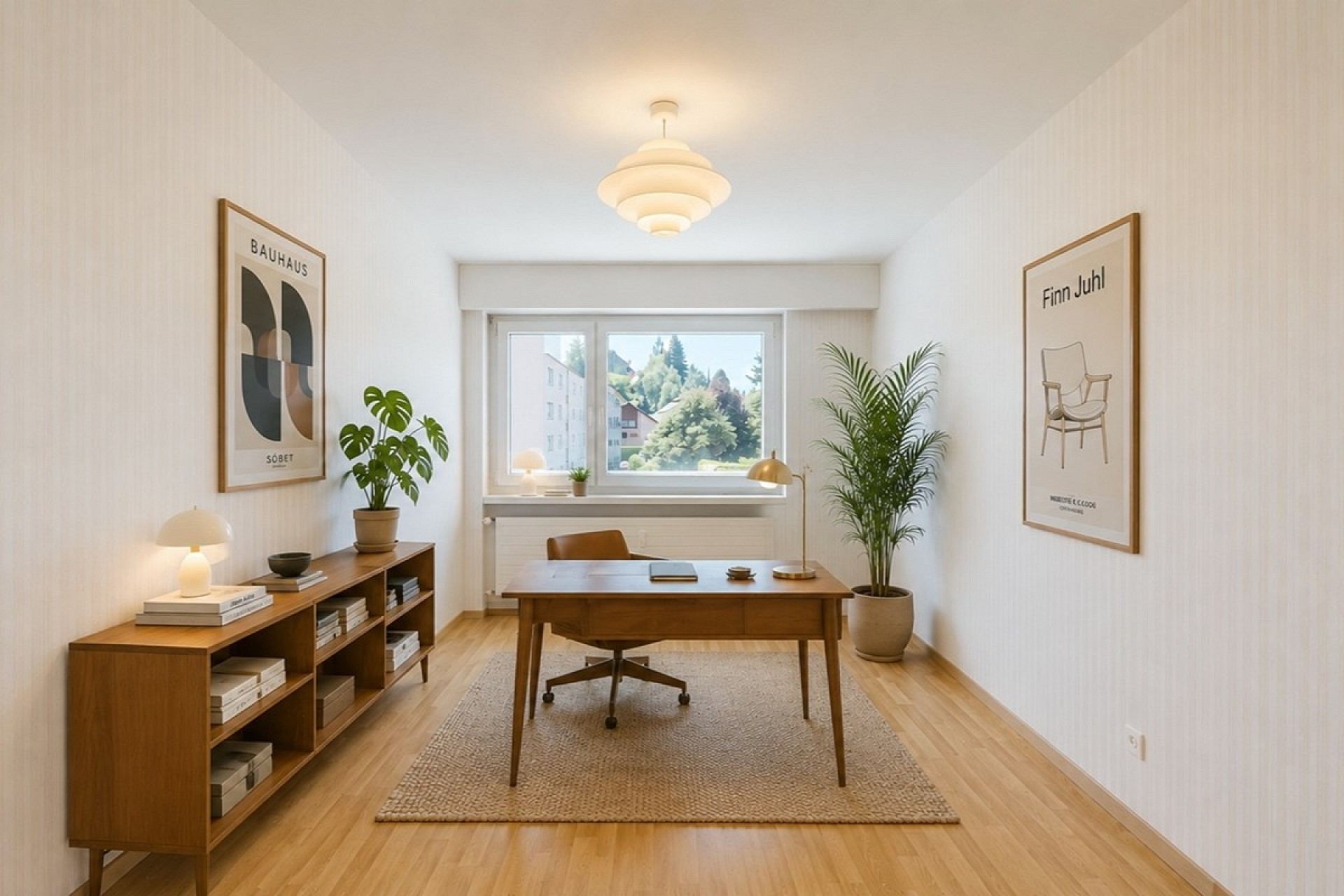 Helles Arbeitszimmer im skandinavisch-modernen Stil
