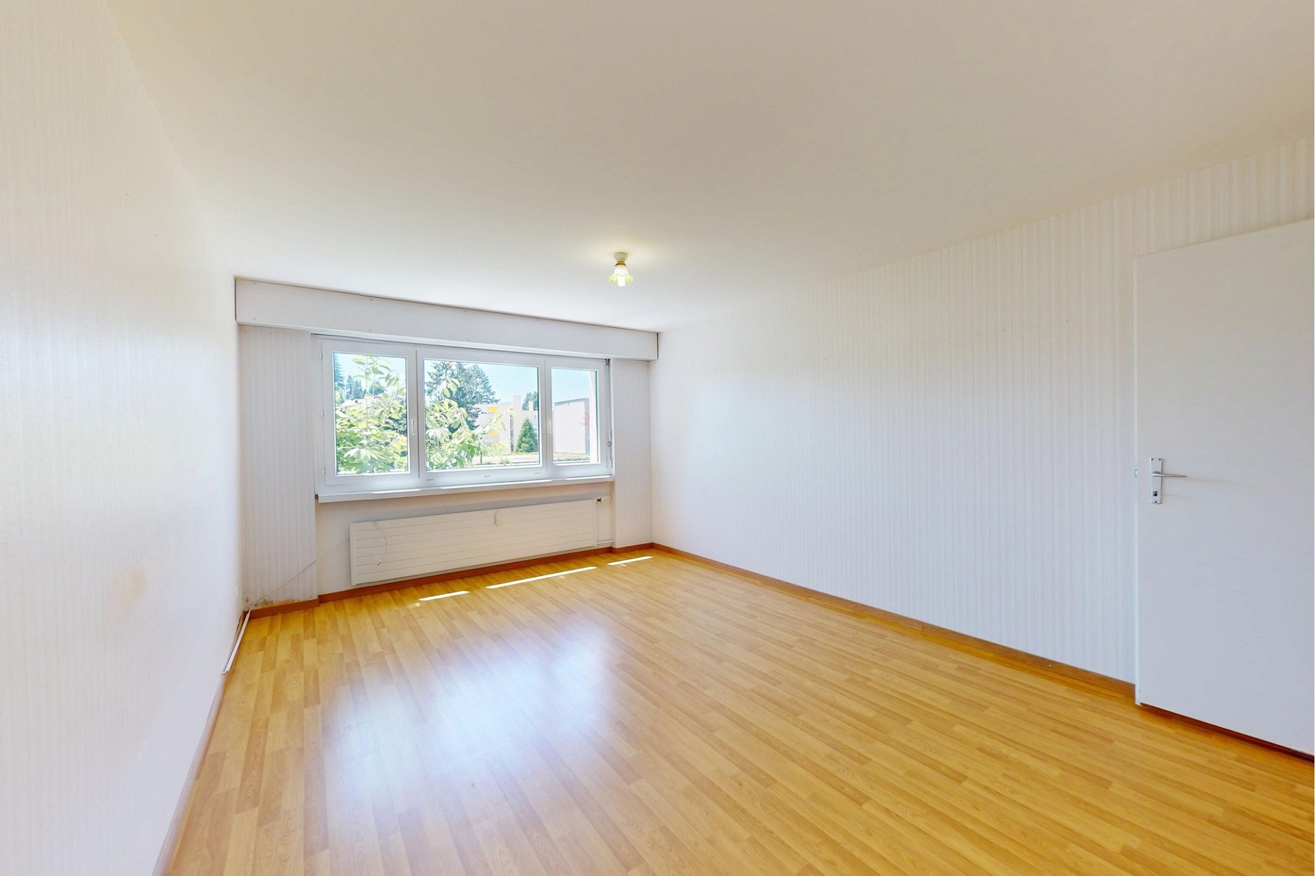 Heller leerer Wohnraum mit Fenster und Tür