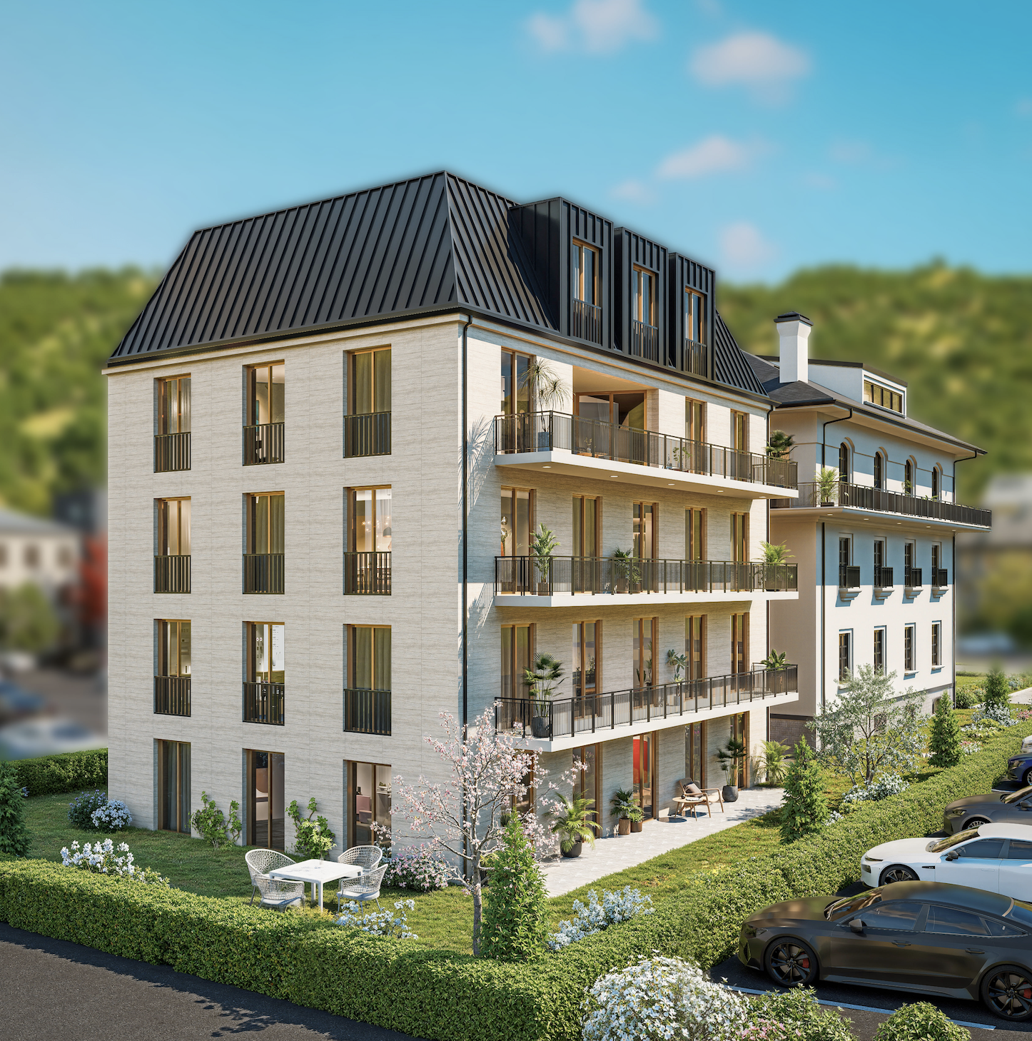 Moderne Mehrfamilienhaus-Residenz mit Balkonfassaden