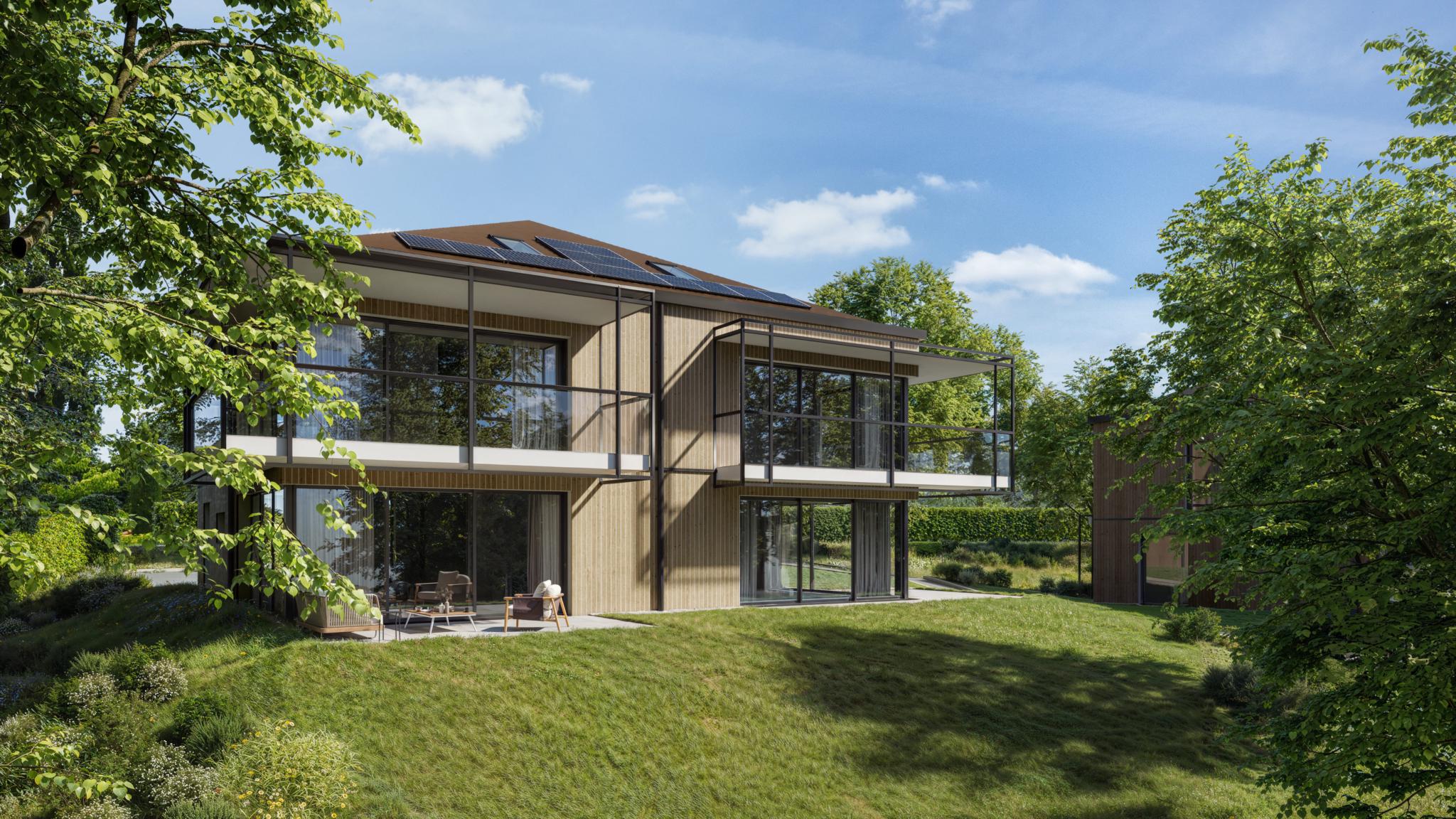 Modernes Haus mit Solardach und viel Glas