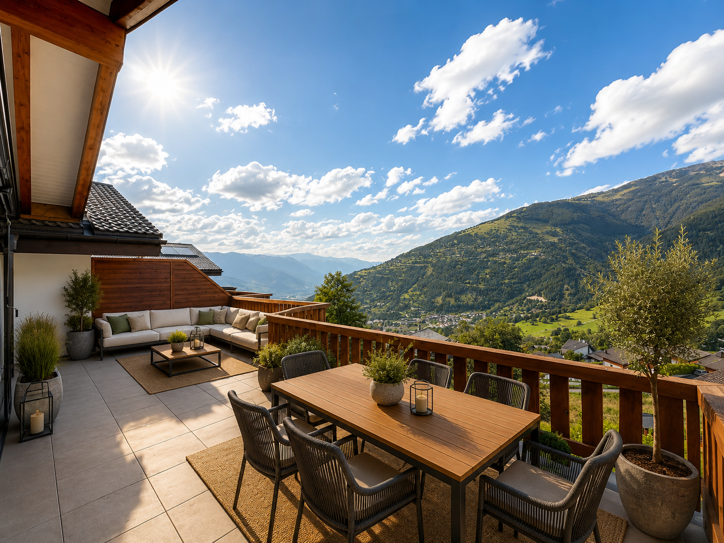 Bergterrasse mit Essbereich und Lounge