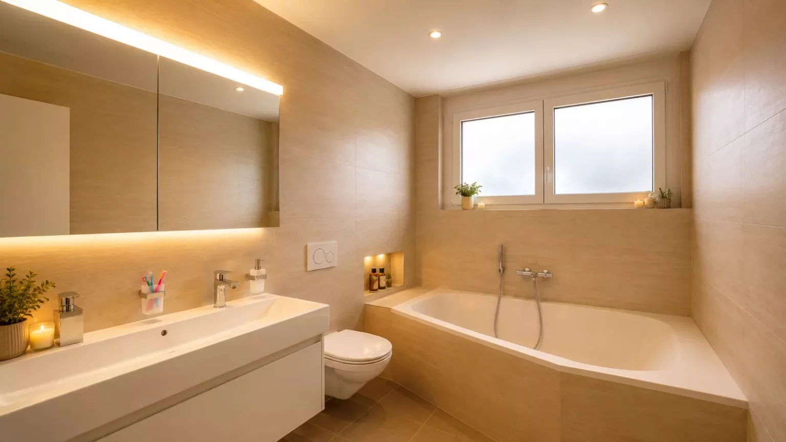 Modernes Badezimmer mit Badewanne und Waschtisch