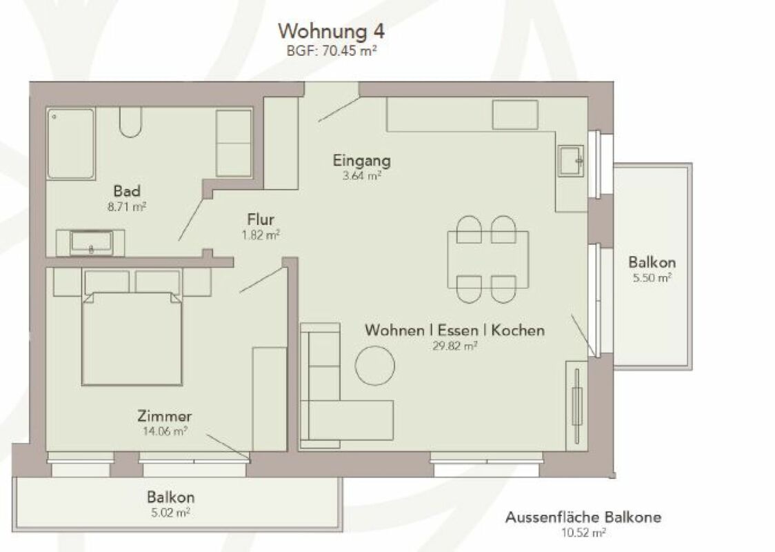 Grundriss einer Wohnung mit Balkon