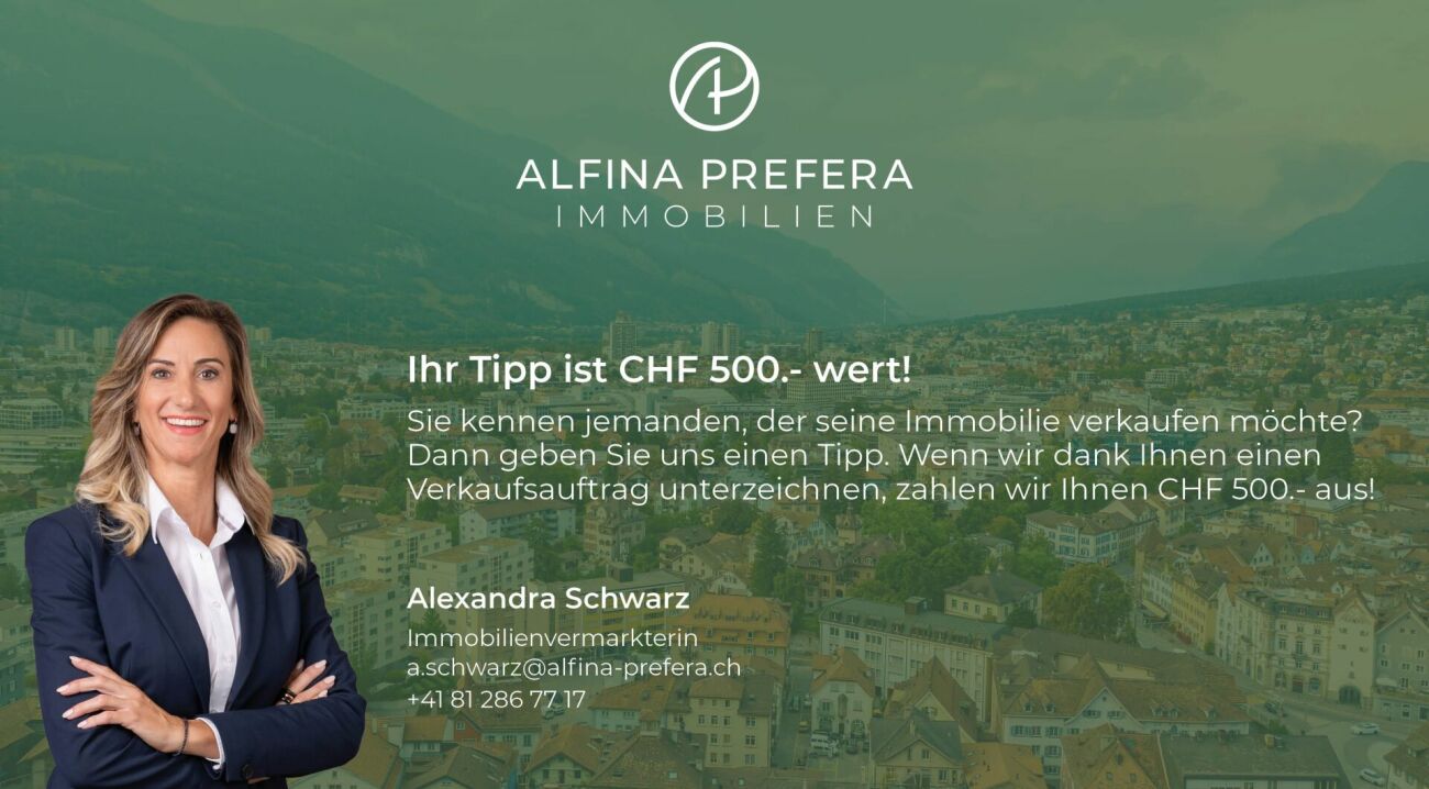 Immobilien-Werbegrafik mit Maklerin und Stadtpanorama