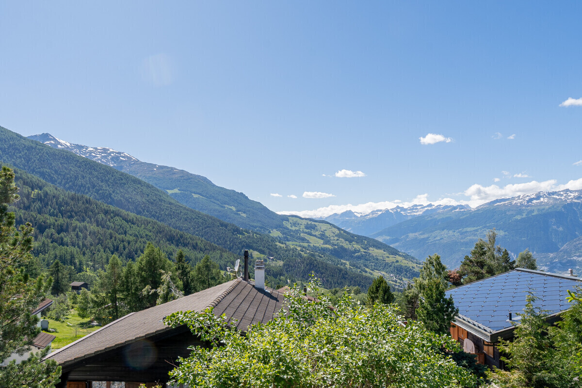 Alpenpanorama mit Häusern und Berglandschaft