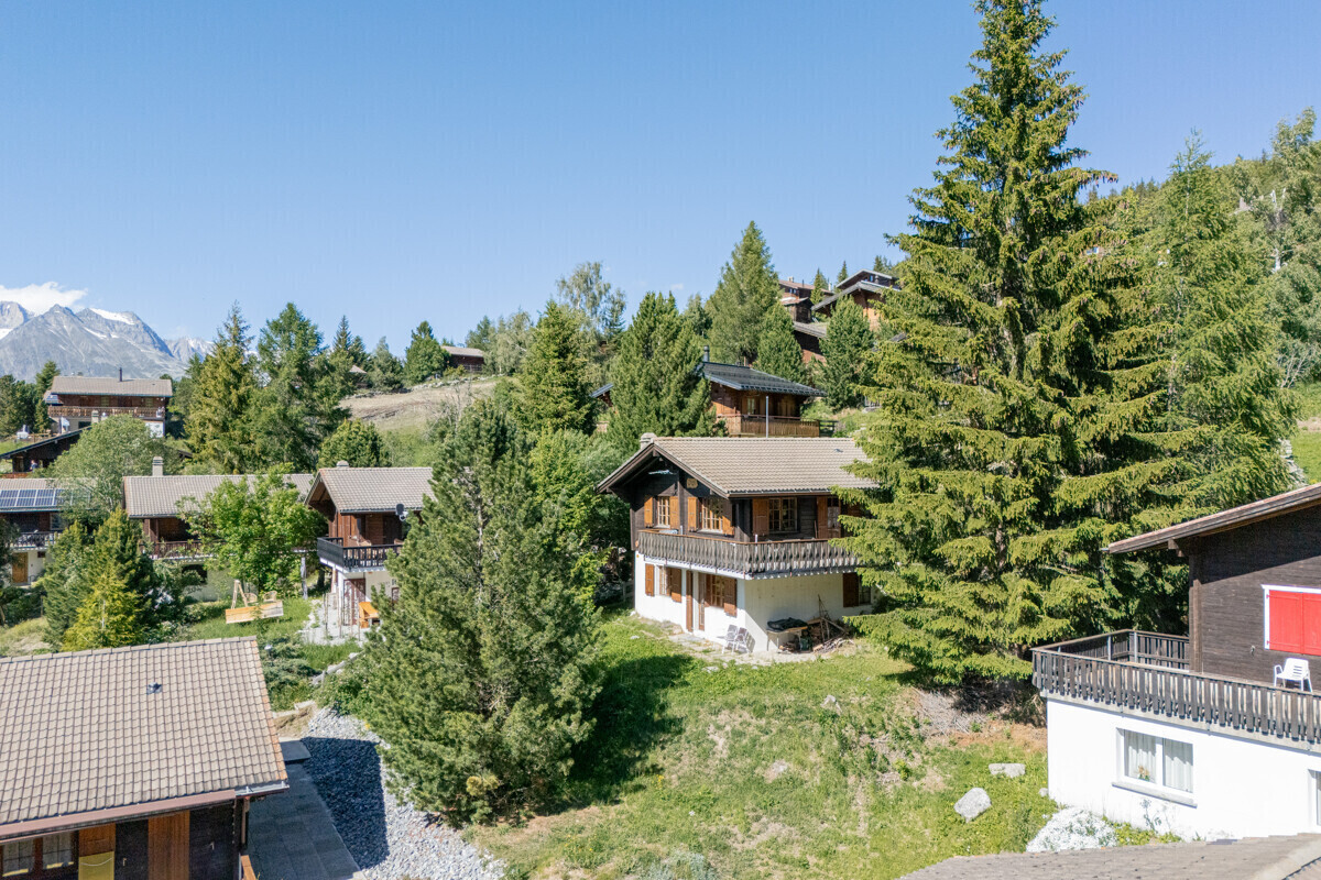 Alpines Wohngebiet mit Chalets und Bergblick