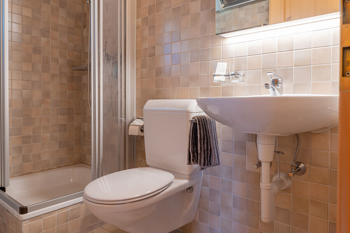 Kompaktes Badezimmer mit Dusche, WC und Waschtisch