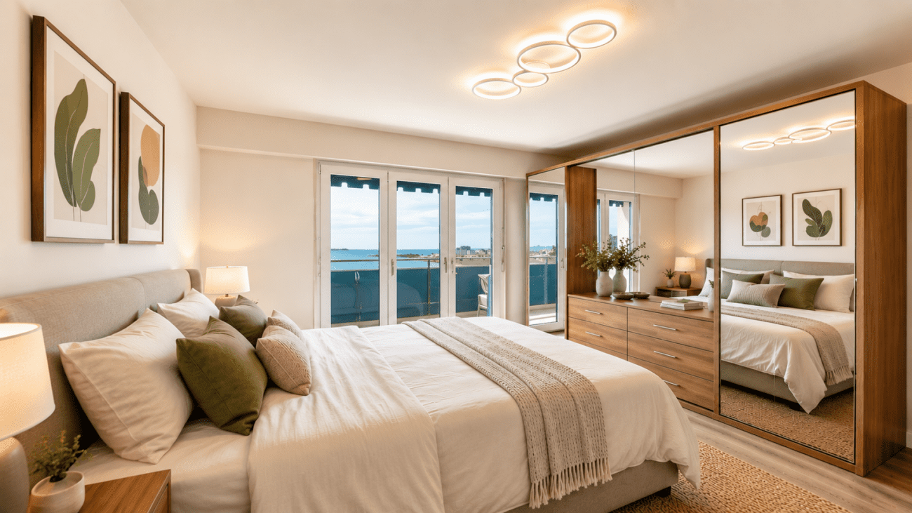 Helles Schlafzimmer mit Meerblick