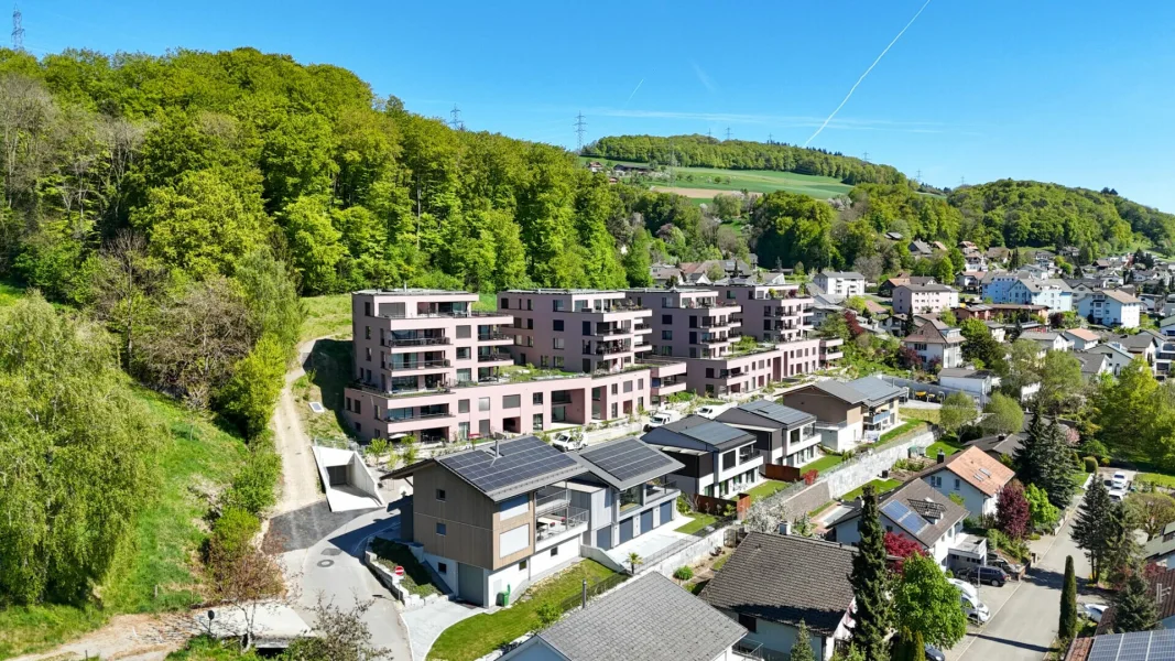 Luftaufnahme einer Wohnsiedlung am Hang