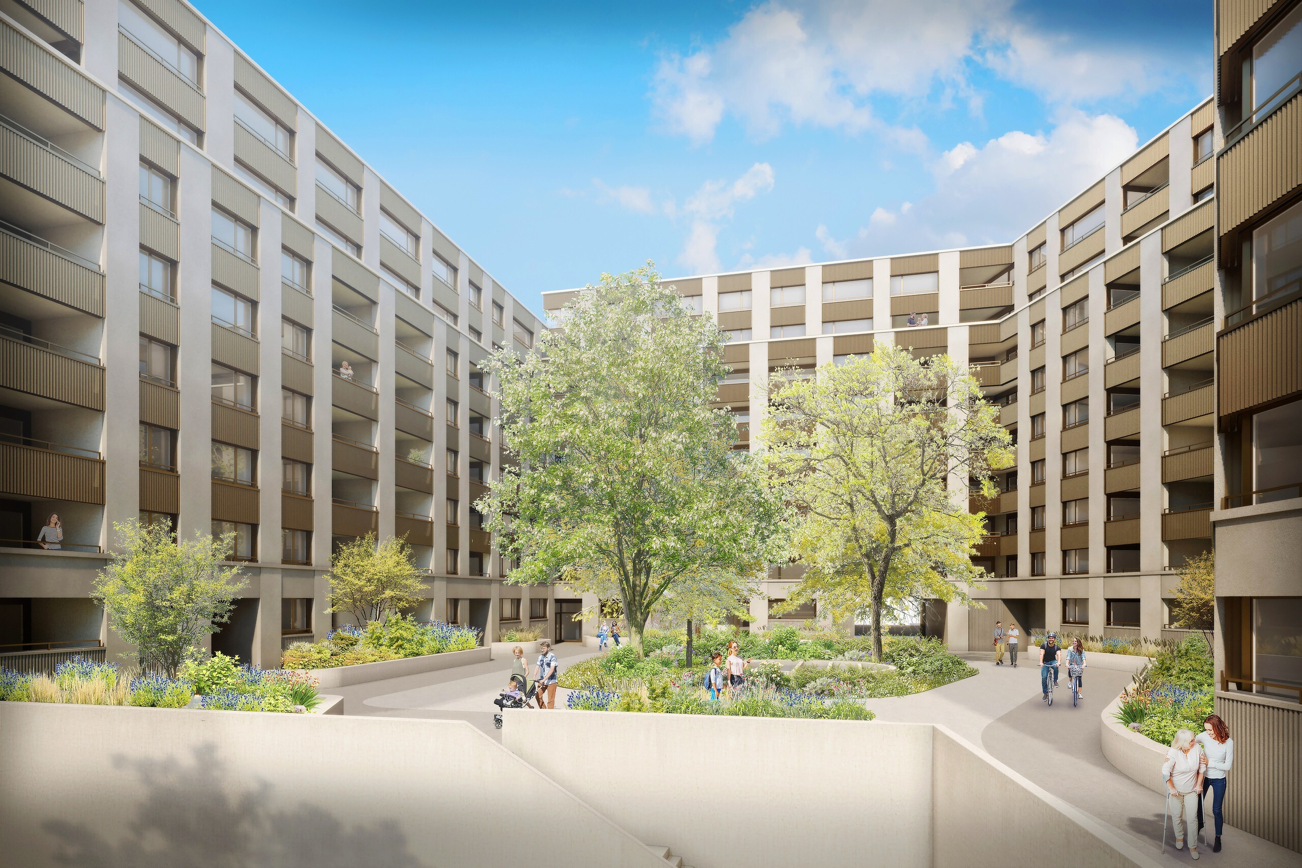 Moderner Innenhof eines Wohnkomplexes