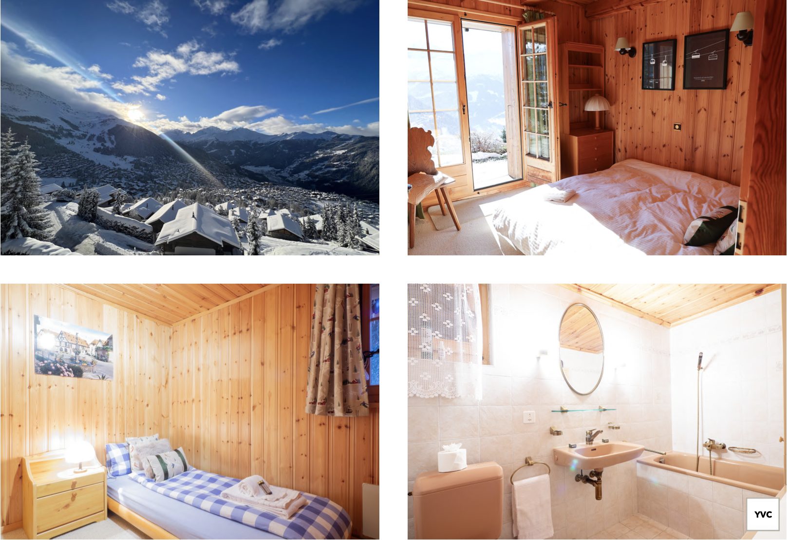 Alpenchalet mit Innenansichten und Bergpanorama