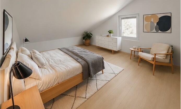 Helles Schlafzimmer im Dachgeschoss