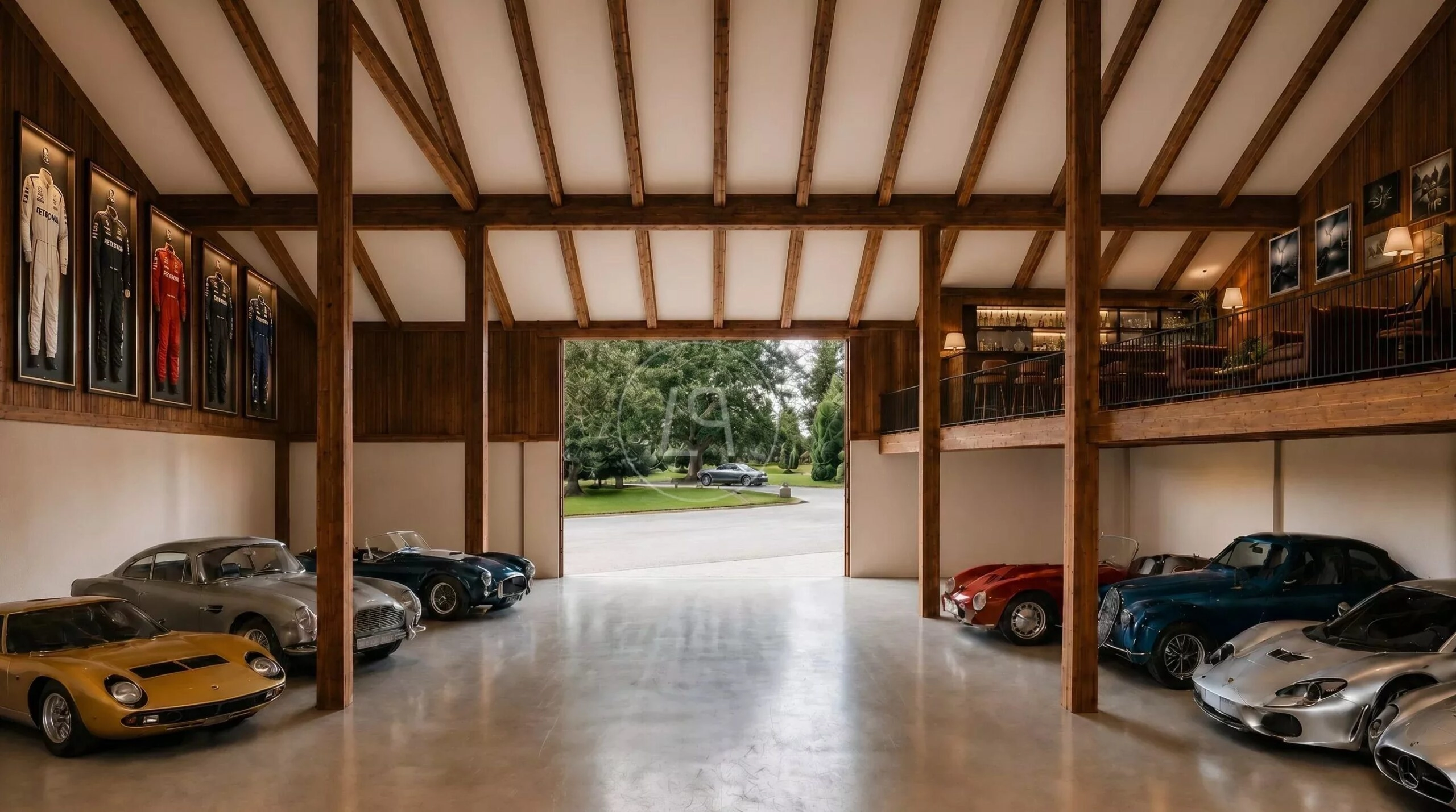 Großzügige Luxusgarage mit Oldtimern