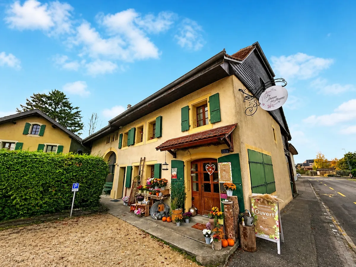 Dorfhaus mit grünen Fensterläden