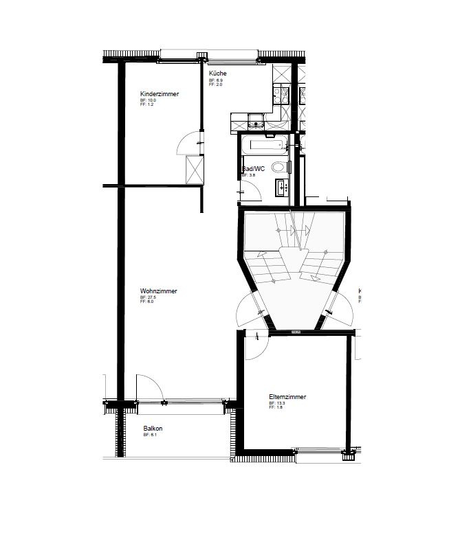 Grundriss einer Wohnung mit Balkon