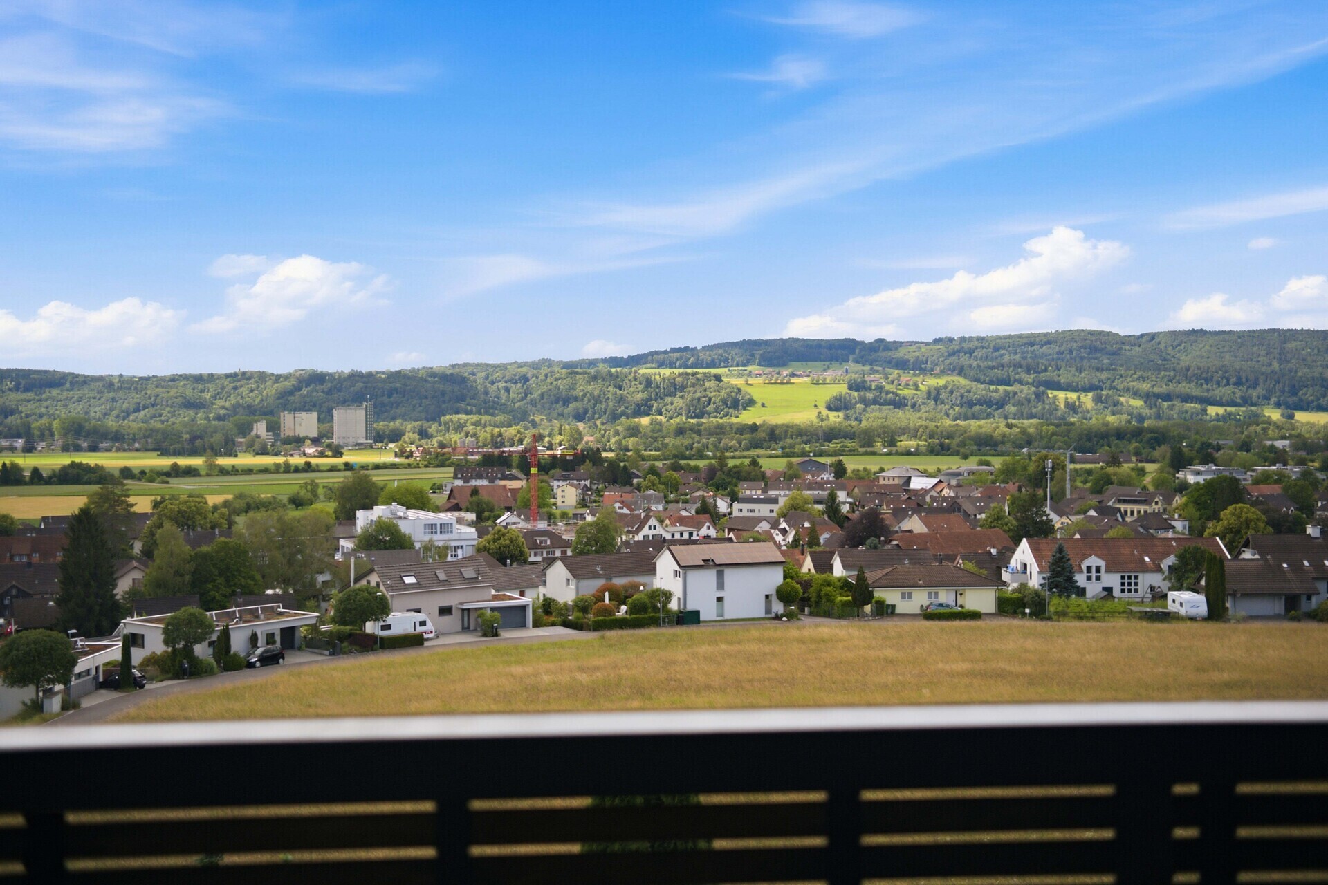 Weitblick über eine Wohnsiedlung ins Grüne
