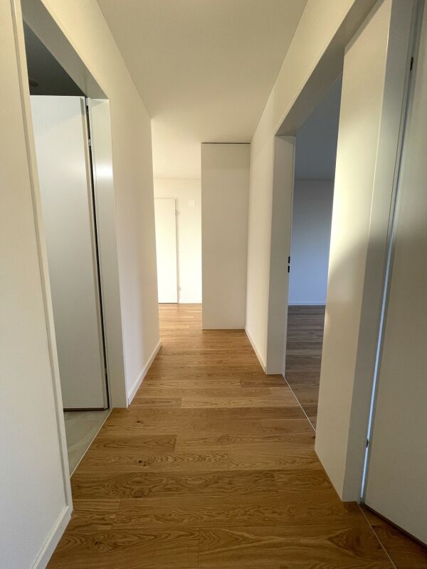 Flur mit Holzboden und weißen Wänden