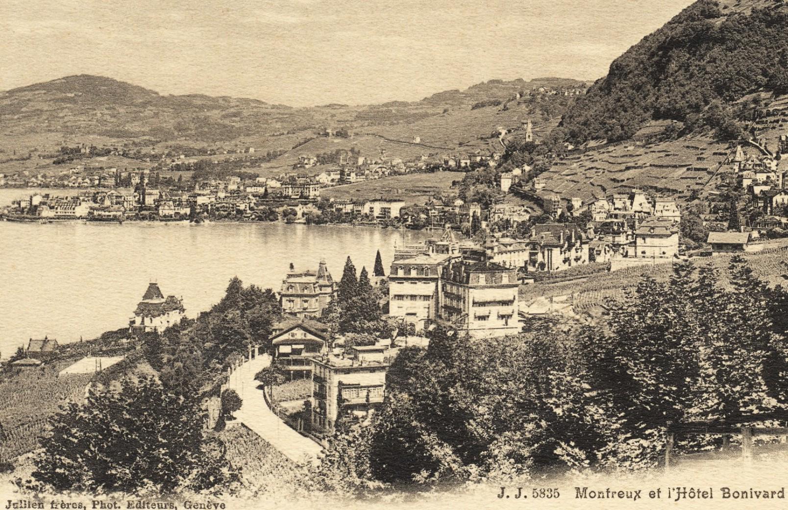 Historische Panoramaansicht von Montreux am See